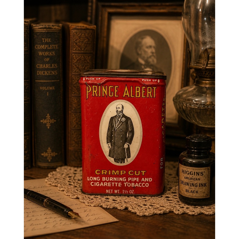 Vintage Prince Albert Crimp Cut Tobacco Tin RJ Reynolds Pocket Size Red Metal
